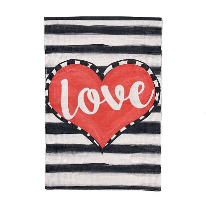 Valentine's Day Theme Linen Garden Flags, Double Sided Yard Flags Banner Sign, for Anniversary Wedding House Outdoor Decoration, Rectangle with Stripe Tartan Heart