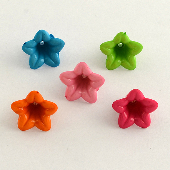 Opaques coupelles de fleurs acrylique, 5 pétales, 18x12mm, trou: 2 mm, environ 735 pcs / 500 g