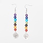 Chakra Jewelry, Mixed Stone & Resin Dangle Earrings, with Alloy and Brass Earring Hooks, Tree of Life