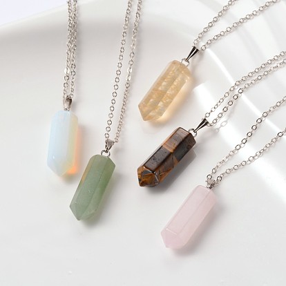Mixed Gemstone Bullet Point Pendant Necklaces, with Brass Chains and Spring Ring Clasps, 18 inch 