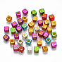 Plating Acrylic Beads, Cube with Initial Letter, Mixed Color