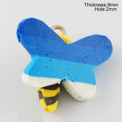 Handmade Polymer Clay Pendants, Bees, 21x20x8mm, Hole: 2mm