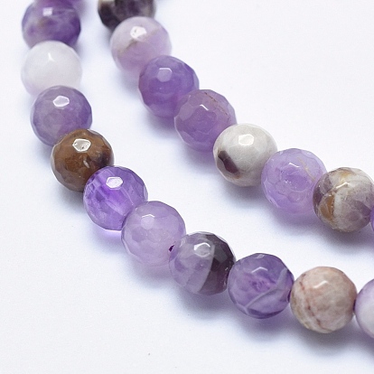 Natural Chevron Amethyst Beads Strands, Faceted, Round