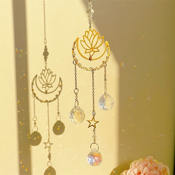 Металлический лотос, лунное окно, подвесные ловцы солнца, со стеклянным шармом, подвесные украшения для дома