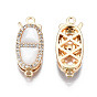 Brass Micro Pave Clear Cubic Zirconia Fishhook Clasps, with Shell, Nickel Free, Oval