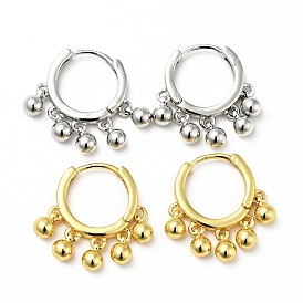 Brass Round Beads Dangle Hoop Earrings for Women, Lead Free & Cadmium Free