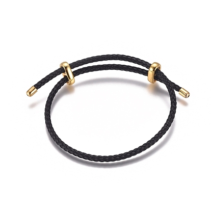 Adjustable 304 Stainless Steel Wire Rope Cord Bracelets Making, with Brass and Rubber Slide Beads, Long-Lasting Plated, Golden