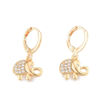 Clear Cubic Zirconia Elephant Dangle Leverback Earrings, Brass Jewelry for Women, Cadmium Free & Nickel Free & Lead Free