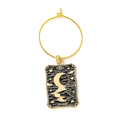 Tarot Cards Alloy Enamel Wine Glass Charms, with Brass Wine Glass Charm Rings