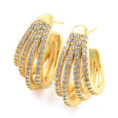 Rack Plating Brass Split Earrings, Cubic Zirconia Half Hoop Earrings, Long-Lasting Plated, Lead Free & Cadmium Free