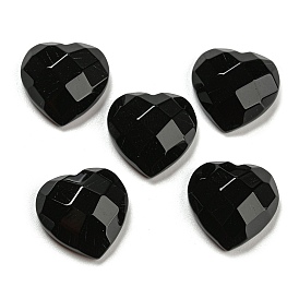 Natural Black Onyx Cabochons, Dyed & Heated, Faceted, Heart