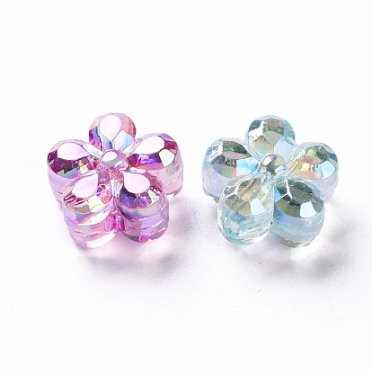Transparent Acrylic Beads, AB Color, Faceted, Flower