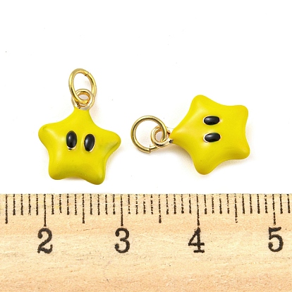 Star Rack Plating Brass Enamel Charms, with Jump Ring, Long-Lasting Plated, Cadmium Free & Lead Free, Real 18K Gold Plated