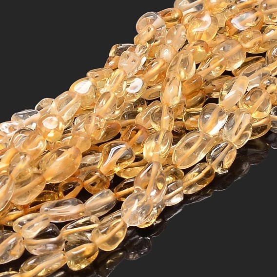 Pépites de citrine perles naturelles brins, pierre tombée, teints et chauffée, 5~10x6~7x3~7mm, Trou: 1mm, environ 14.9 pouces ~15.7 pouces