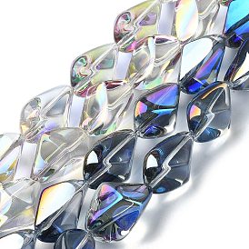 Brins de perles de verre transparentes plaquées demi-arc-en-ciel, galvanoplastie, nuggets