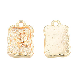 Brass Charms, Nickel Free, Textured, Rectangle with Butterfly
