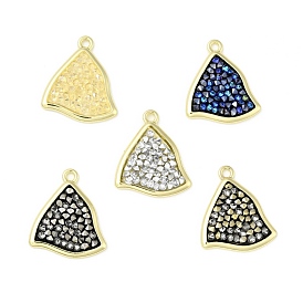 Rhinestone Pendants, with Light Gold Plated Brass Findings, Twist Triangle, Cadmium Free & Lead Free