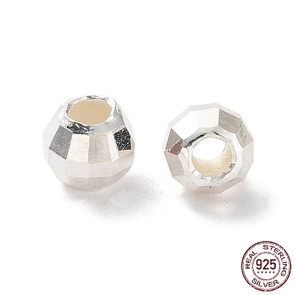925 Sterling Silver Beads, Faceted Round