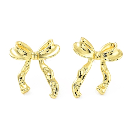 Bowknot Rack Plating Brass Studs Earrings for Women, Long-Lasting Plated, Lead Free & Cadmium Free