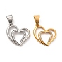 304 Stainless Steel Pendants, with Crystal Rhinestone, Bouble Heart Charms