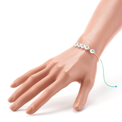 Bracelets de perles tressés en fil de nylon réglable, avec perles en laiton et perles acryliques opaques, avec le mot