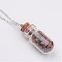 Glass Bottle Pendant Necklaces, with Gemstone Chip Beads and Brass Chain, Platinum