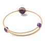 Natural Mixed Gemstone Round Beaded Cuff Bangle, Golden Adjustable Copper Wire Torque Bangle