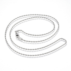 304 Stainless Steel Rope Chain Necklaces, with Lobster Claw Clasps