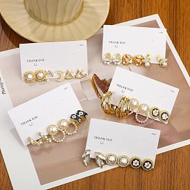 Luxury Diamond Pearl Flower Stud Earrings Set - Sweet, Elegant, High-end Ear Jewelry.