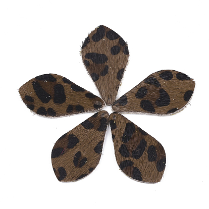 Eco-Friendly Cowhide Pendants, Teardrop with Leopard Print
