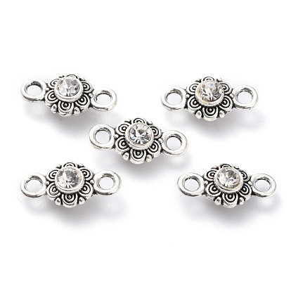 Tibetan Style Alloy Links Connectors, with Rhinestone, Flower