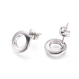 304 Stainless Steel Stud Earrings, Hypoallergenic Earrings, with Ear Nuts, Ring