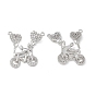 Brass Micro Pave Cubic Zirconia 2-Loop Pendants, Bicycle & Lover & Heart Charm for Valentine's Day