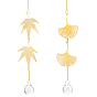 BENECREAT 2Pcs Leaf Brass Handmade Wind Chimes, with Iron Chains & Glass Pendants, for Birthday Gift and Home Decors