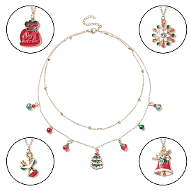 Двухслойное ожерелье из сплава-сателлита с подвесками в виде рождественской елки, оленя и снежинки из сплава