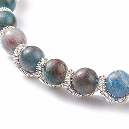 Круглый браслет из плетеных бусин из натурального апатита, регулируемый браслет из драгоценных камней для женщин
