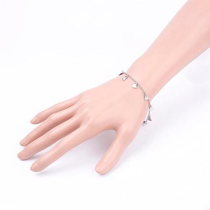 304 Stainless Steel Charm Bracelets, Heart, with 316 Surgical Stainless Steel Cable Chains