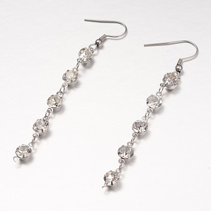 304 Stainless Steel Rhinestone Dangle Earrings, with 304 Stainless Steel Earring Hooks, 76mm, Pin: 0.6mm