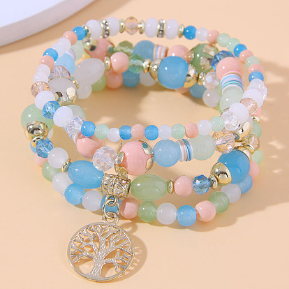 Fashionable and Simple Tree of Life Glass Bead Multi-layered Versatile Bracelet