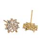 4 Pairs 2 Style Brass Mirco Pave Clear Cubic Zirconia Stud Earring Findings, with Loop, Flower