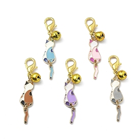 Cat Alloy Enamel Pendant Decoration, with Brass Bell and Alloy Clasp