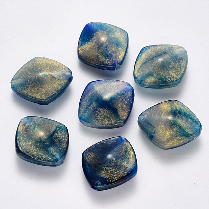 Imitation Gemstone Acrylic Beads, with Glitter Powder, Rhombus