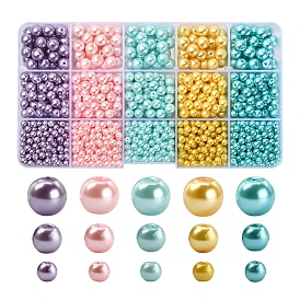 3300Pcs 15 Style Baking Painted Pearlized Glass Pearl Bead, Round