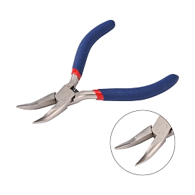 Jewelry Pliers, #50 Steel(High Carbon Steel), Bent Nose Pliers, with Random Pattern, Ferronickel, Platinum, Midnight Blue, 125x70x10mm