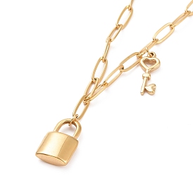 304 collier pendentif cadenas en acier inoxydable et clé squelette pour femme