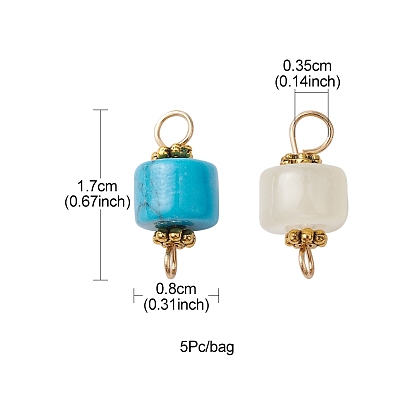 Natural Mixed Gemstone Connector Charms, Column Links with Golden Plated Brass Double Loops