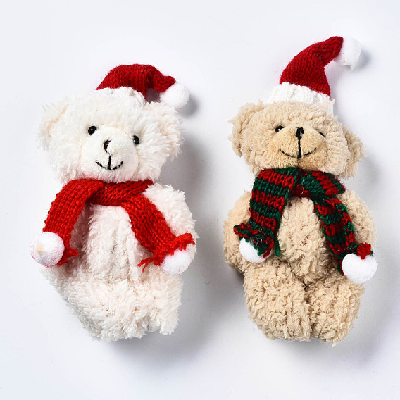 Decoraciones colgantes de oso de peluche de poliéster, con cadena de cuentas, para la fiesta del árbol de navidad adornos colgantes decoraciones
