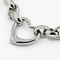 Fashionable 304 Stainless Steel Heart Link Bracelets, Rolo Chain Bracelet with Lobster Claw Clasps