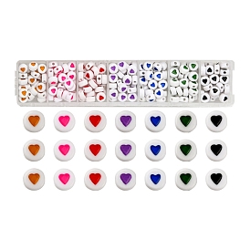 7 couleurs perles acryliques opaques, avec l'émail, plat et circulaire avec coeur