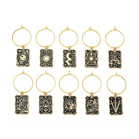 Tarot Cards Alloy Enamel Wine Glass Charms, with Brass Wine Glass Charm Rings